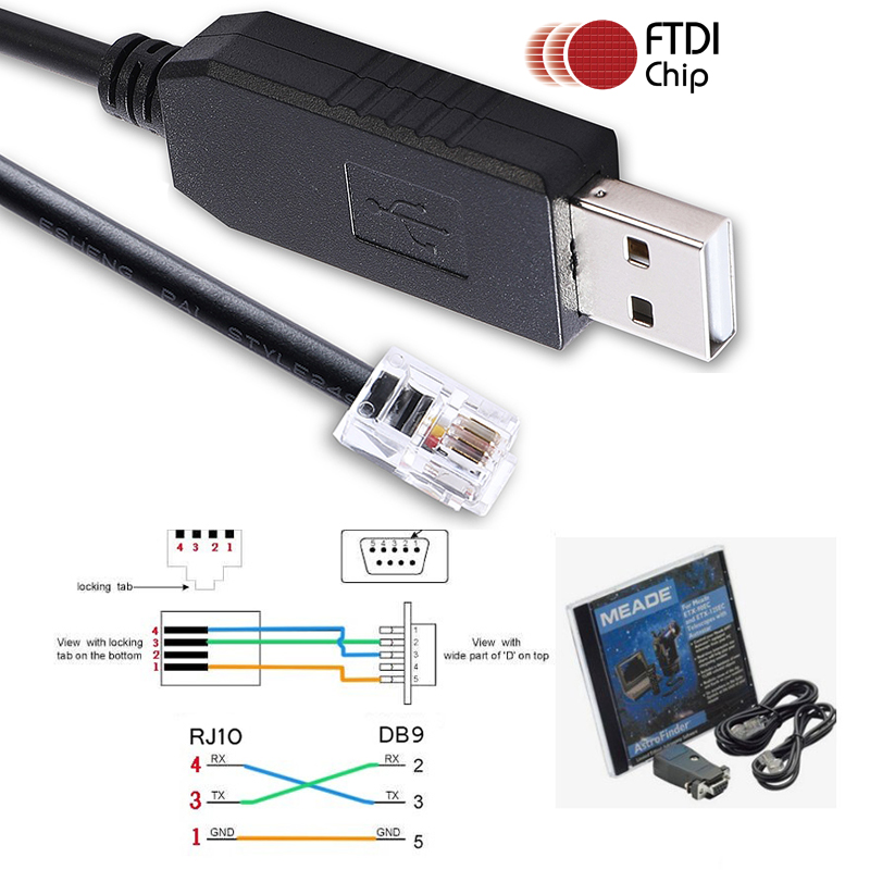 Meade 505 Cable FTDI USB RS232 Serial to RJ10 4P4C Converter Adapter Cable for Meade ETX-125 ETX-90